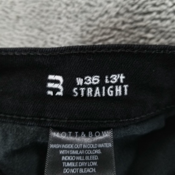 Mott & Bow Jeans Mens 36x34 Black Straight Stretch Preppy Dark Wash Denim - Picture 4 of 10